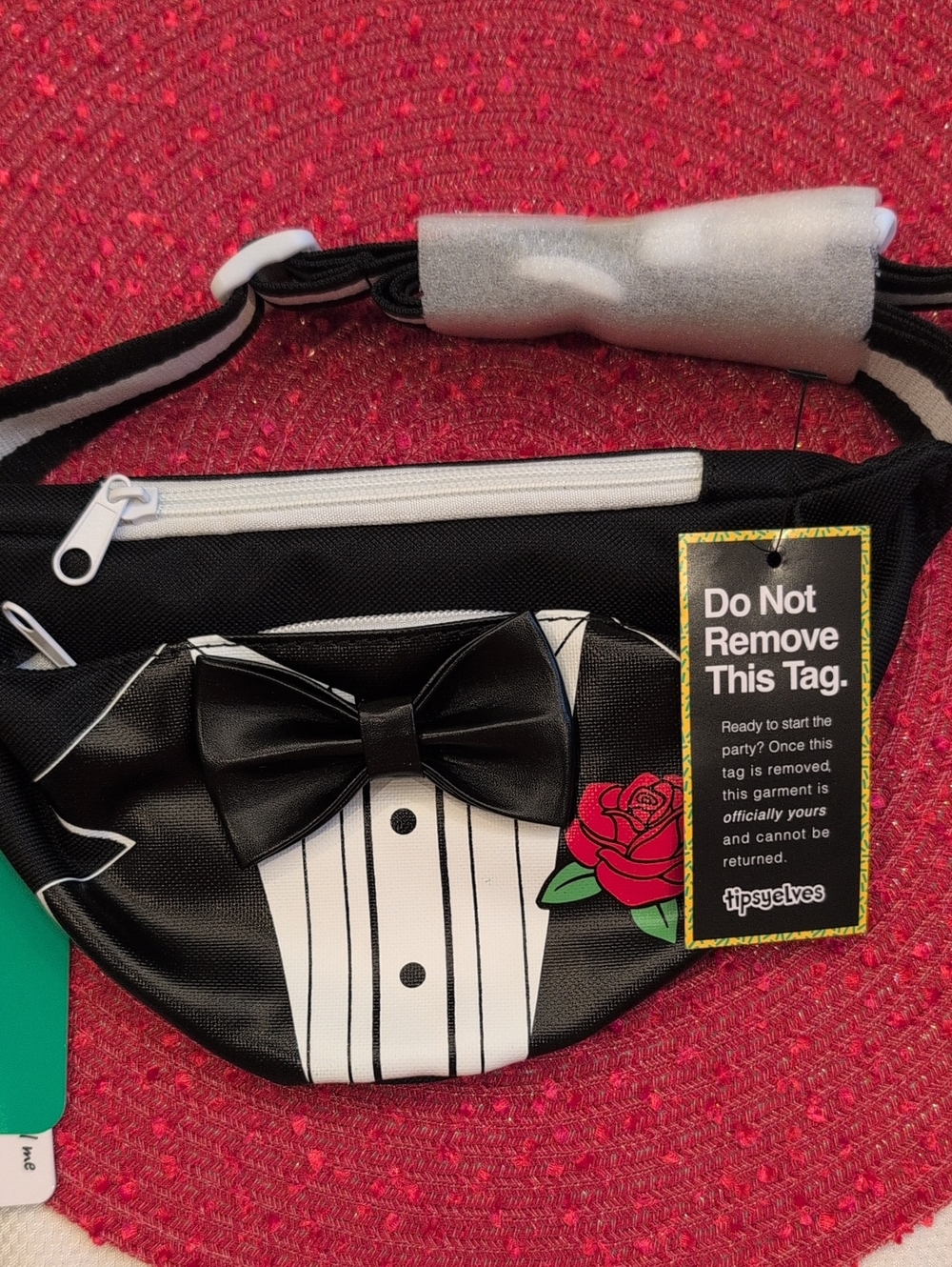 Black Fanny Pack with Tuxedo Design.
